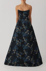 SAU LEE Anika Pleated Strapless Satin Ballgown