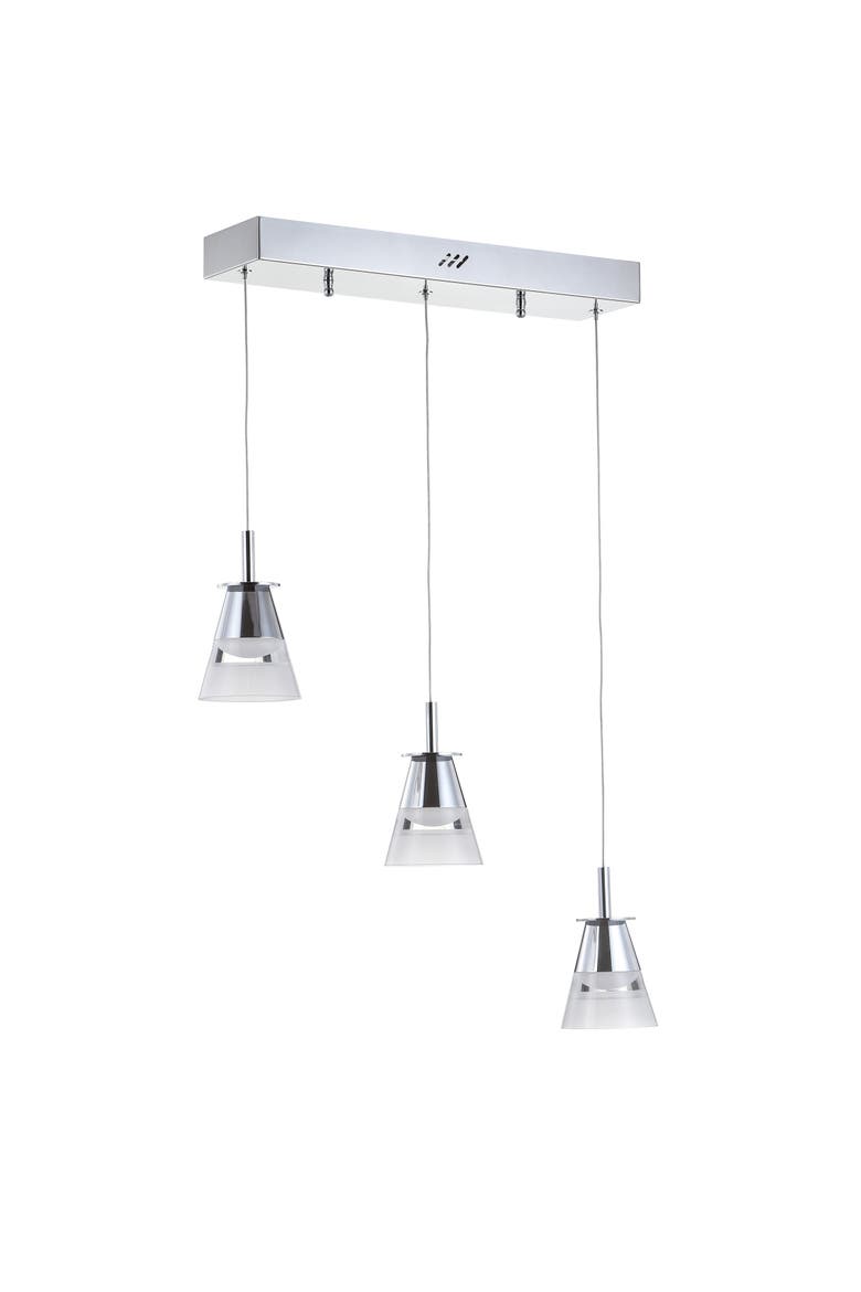 Alain 3-Light Adjustable Cascading Metal Integrated Linear LED Pendant, Alternate, color, Chrome/Clear