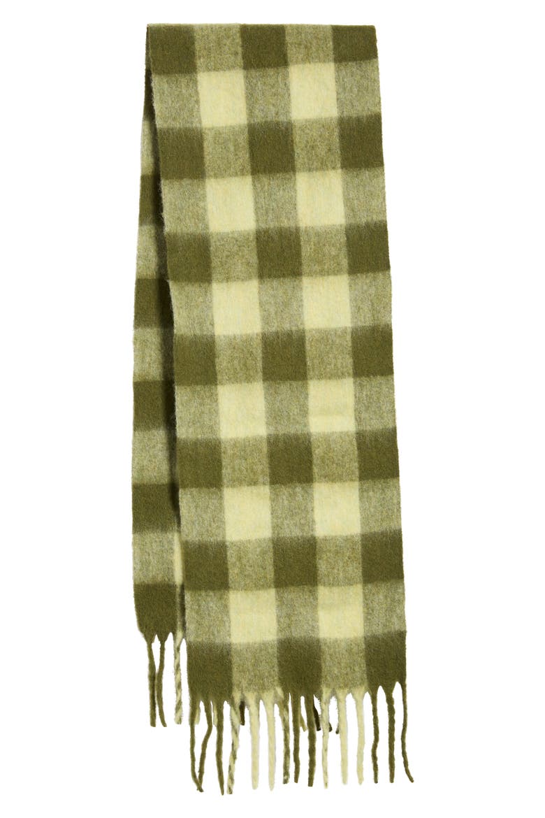 Checkered Brushed Scarf, Alternate, color, OLIVE- GREEN