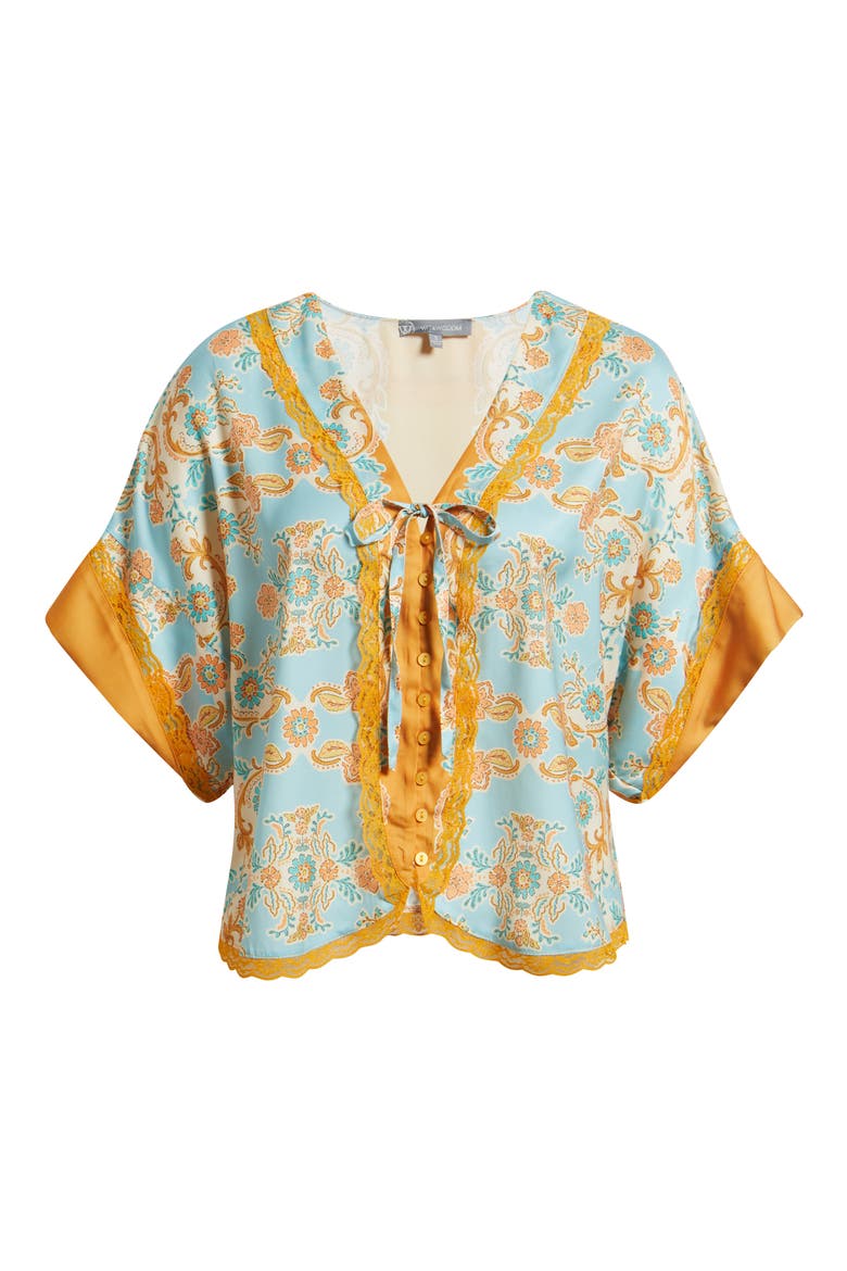 Lace Trim Print Dolman Sleeve Top, Alternate, color, PALE TEAL/ ORANGE MULTI