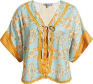 Wit & Wisdom Lace Trim Print Dolman Sleeve Top