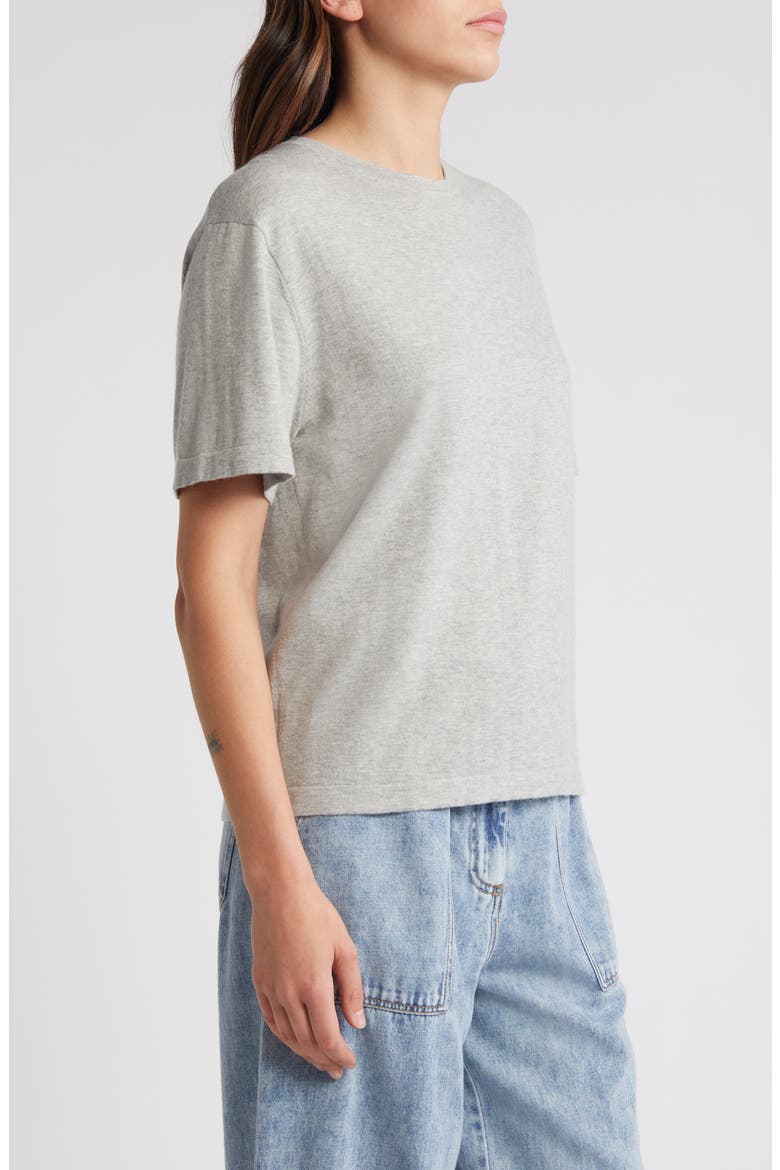 Avery Short Sleeve Cotton & Cashmere Sweater, Alternate, color, HEATHER GREY