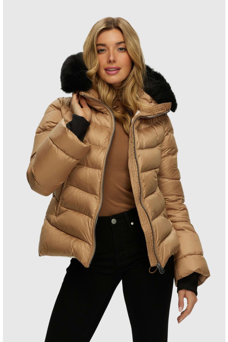 Apres-Ski Short Jacket With Detachable Trim, Alternate, color, CAMEL/BLACK