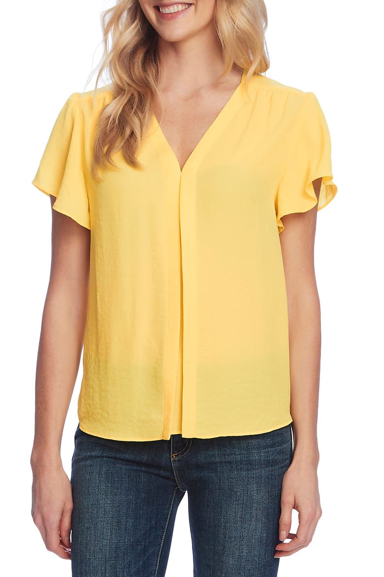 Flutter Sleeve Rumple Satin Blouse, Main, color, PRIMROSE YELLOW