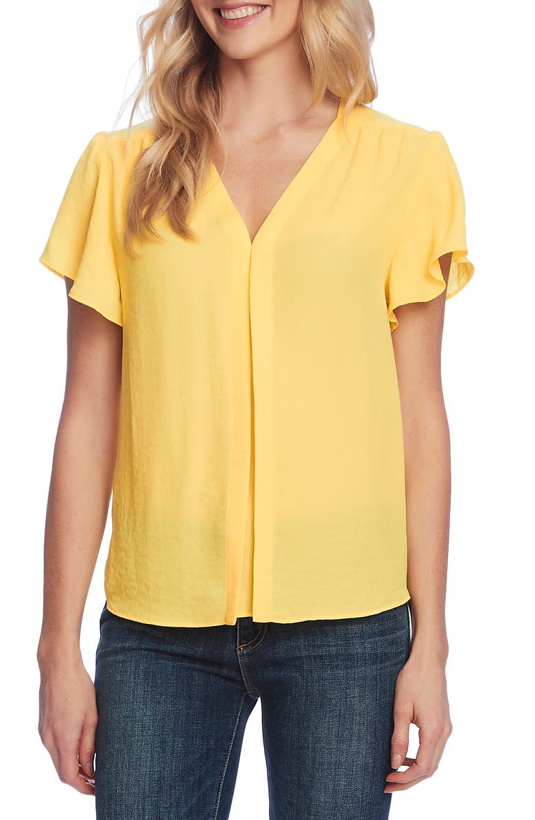 Vince Camuto Flutter Sleeve Rumple Satin Blouse, Main, color, 