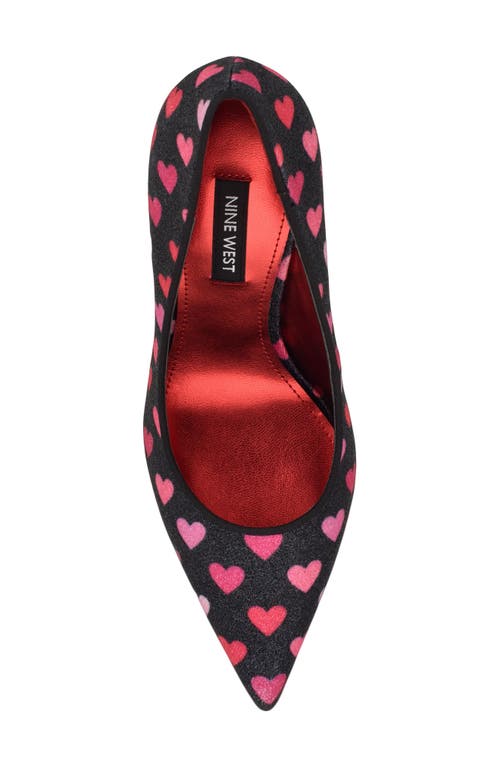 Nine West Fresh Pointed Toe Pump In Black With Pink Hearts