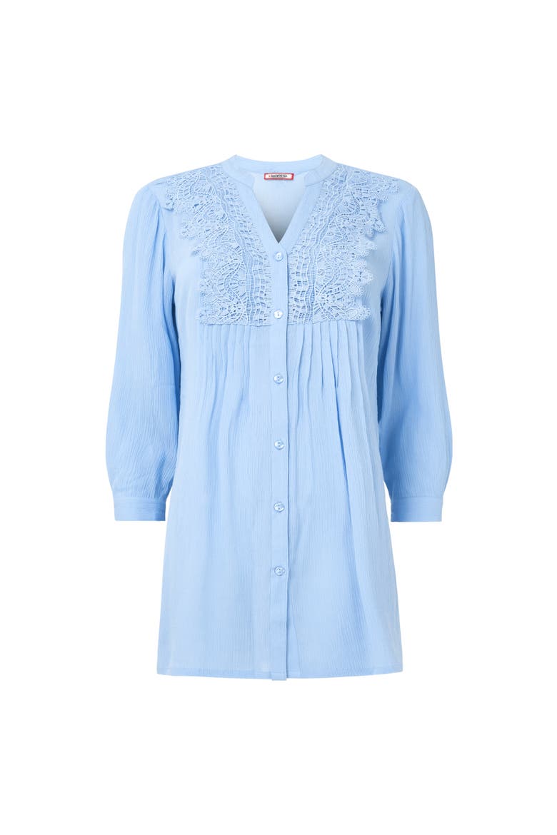 Crochet Trim Pintuck Shirt, Alternate, color, ALASKAN BLUE
