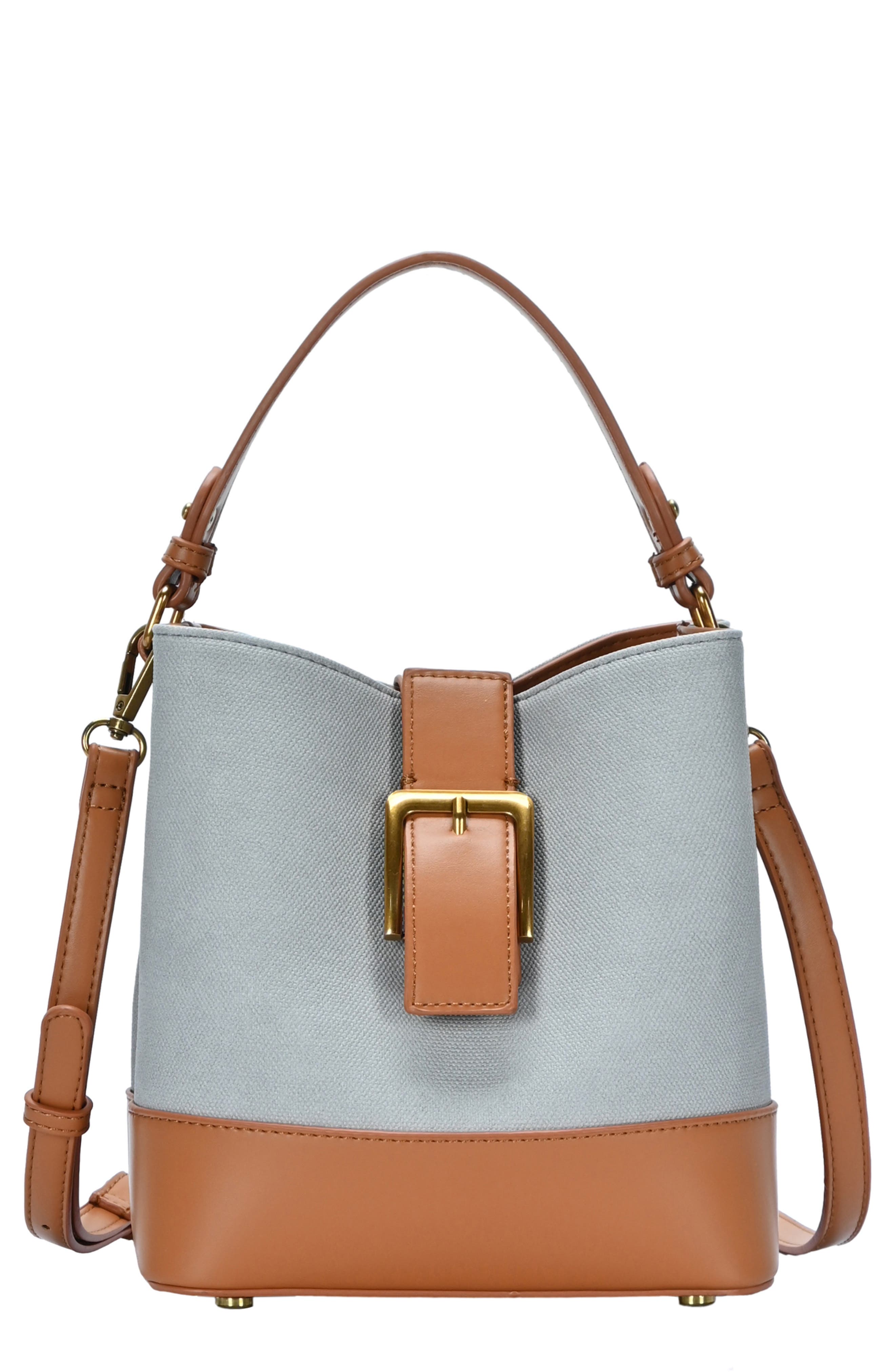 Canvas Buckle Bucket Bag, Main, color, GREY