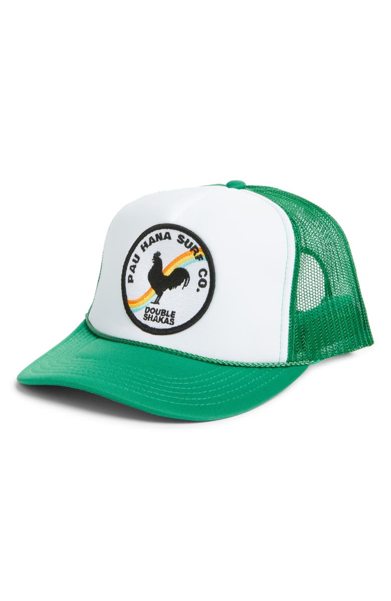Friday Feelin’ Pau Hana Surf Patch Trucker Hat, Main, color, Green Split