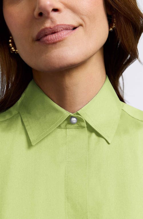 Foxcroft Pearl Three-quarter Sleeve Button-up Shirt In Chartreuse
