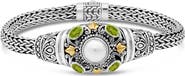 DEVATA Peridot, Freshwater Cultured Pearl and Filigree with Dragon Bone Chain Bracelet in Sterling Silver and 18K Gold Accents