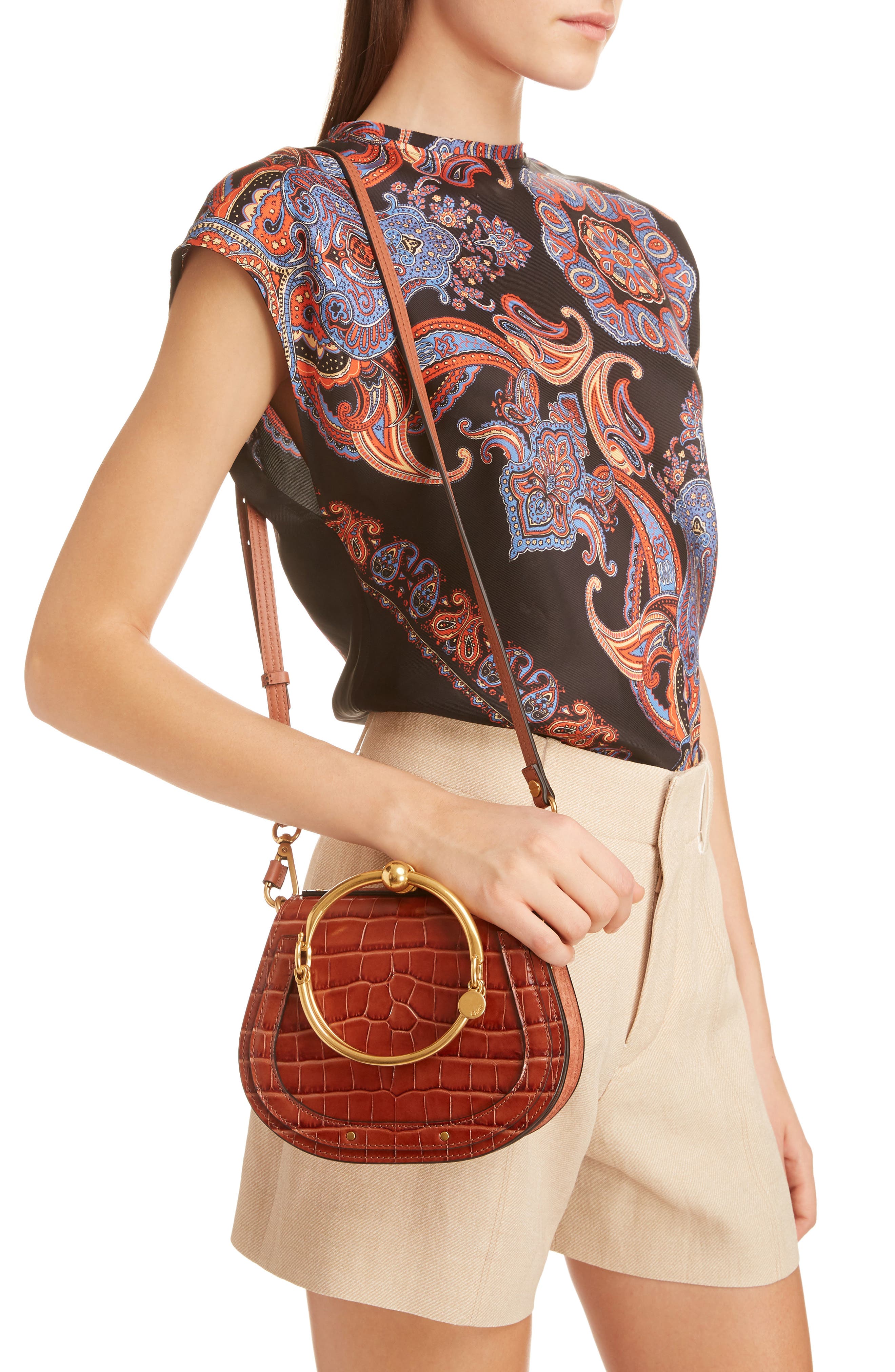 Chloé Nile Bracelet Croc Embossed Leather Crossbody Bag, Alternate, color, 