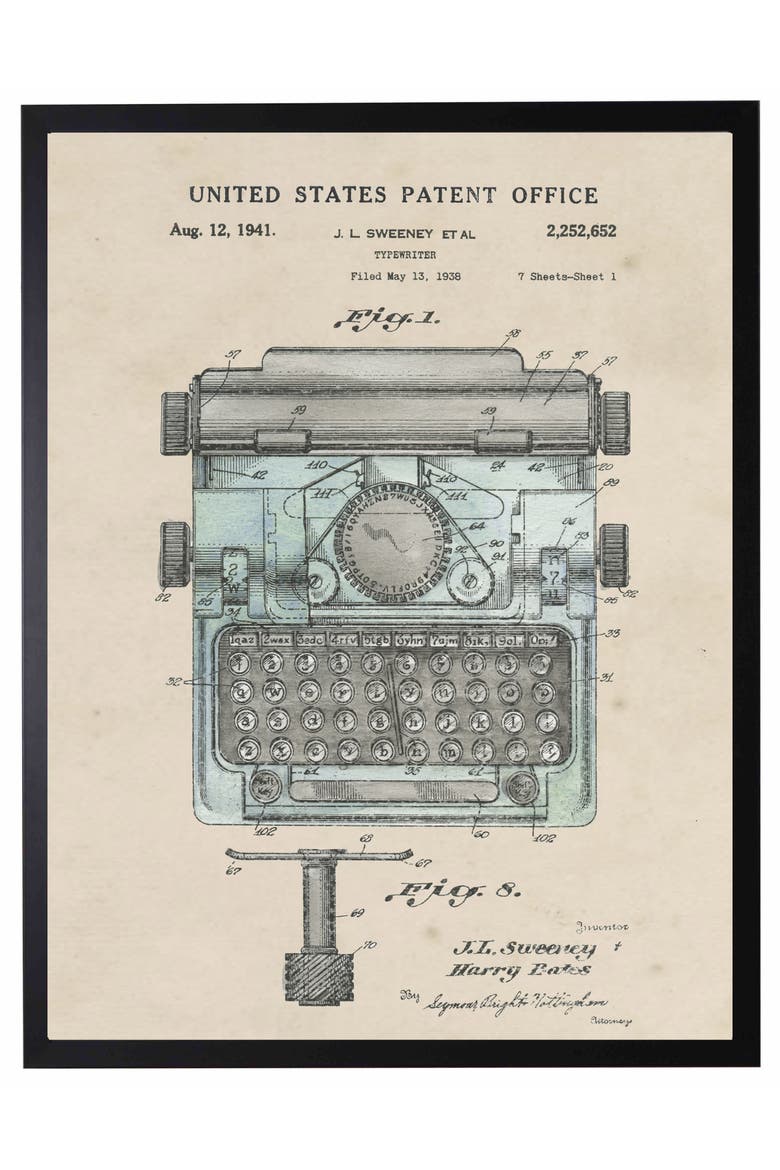 Typewriter Patent in Black Frame, Main, color, No Color