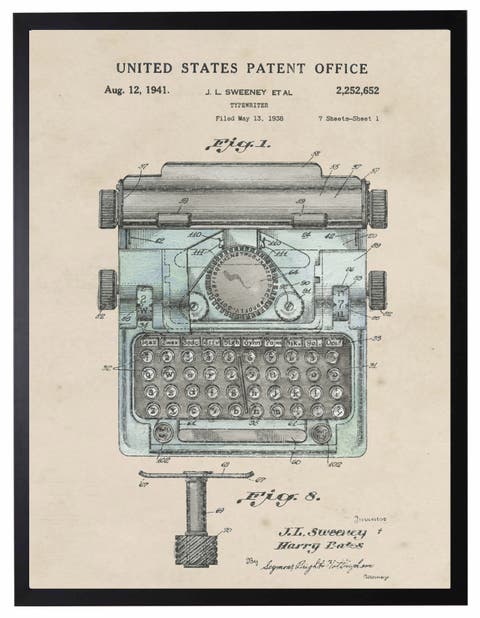 Typewriter Patent in Black Frame