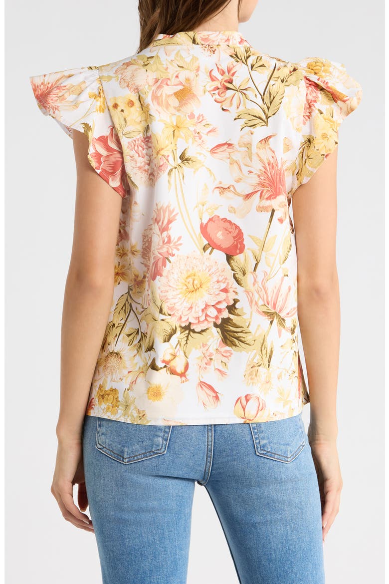Zury Floral Everly Split Neck Stretch Cotton Top, Alternate, color, CORAL-MULTI