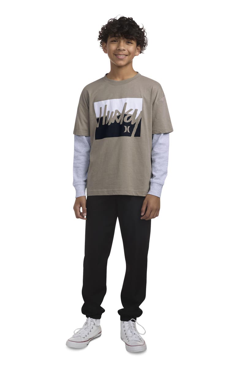 Hurley Kids' Graphic Print Long Sleeve Twofer T-Shirt, Alternate, color, 