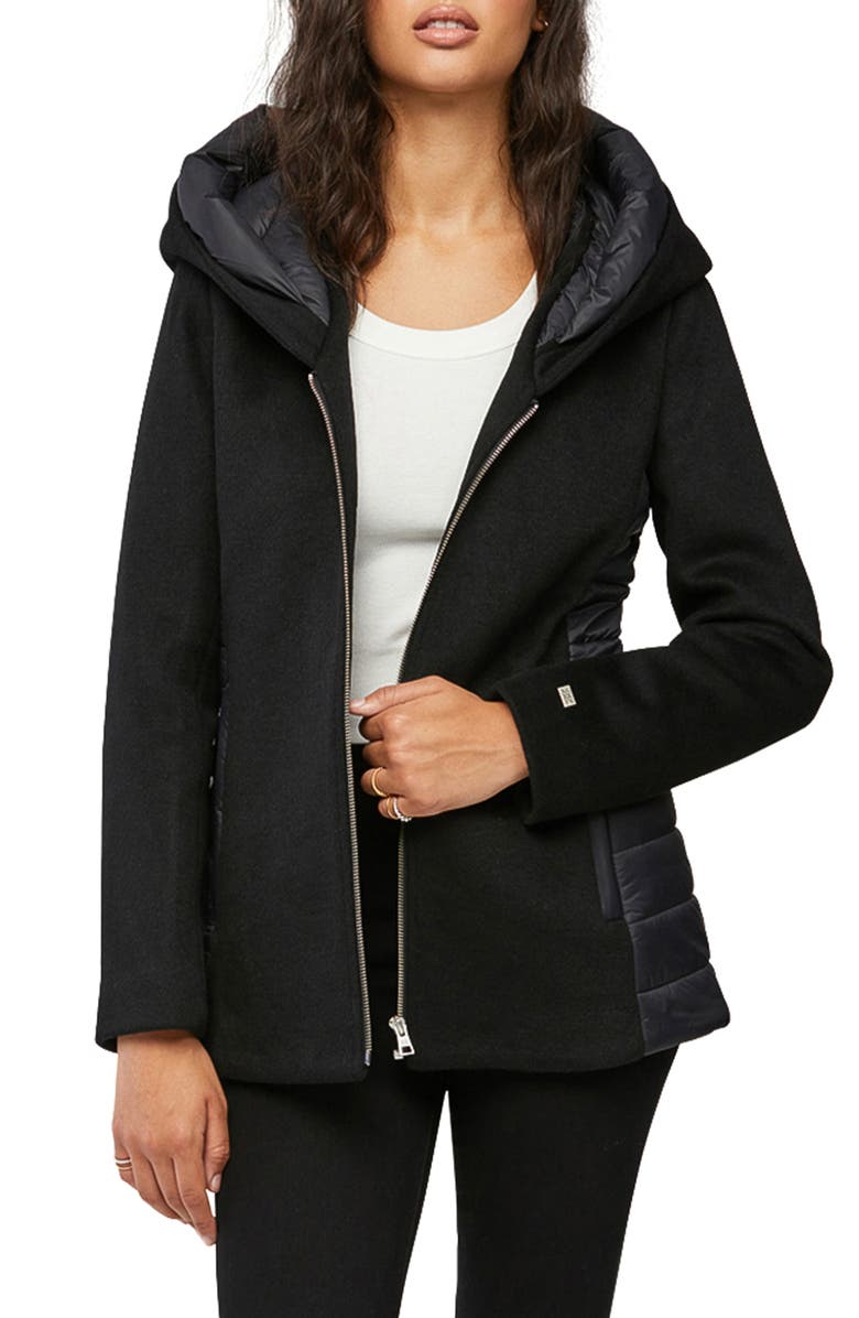 Soia & Kyo Viviana Mix Media Hooded Wool Blend Jacket, Main, color, 