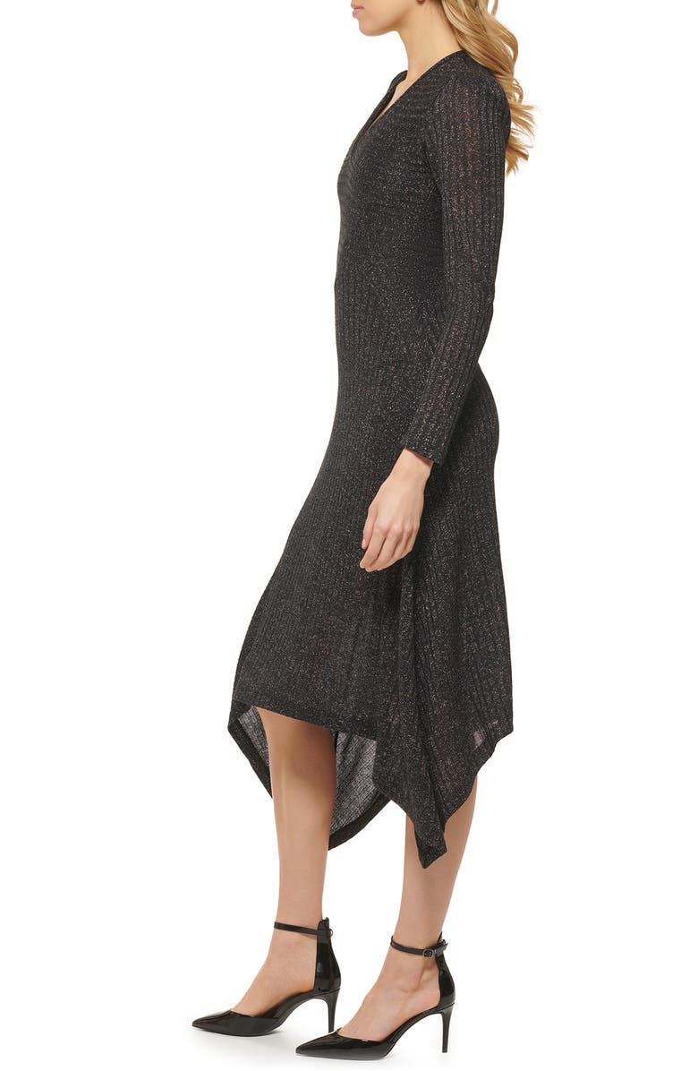 DKNY Rib Metallic Long Sleeve Fit & Flare Dress, Alternate, color, 