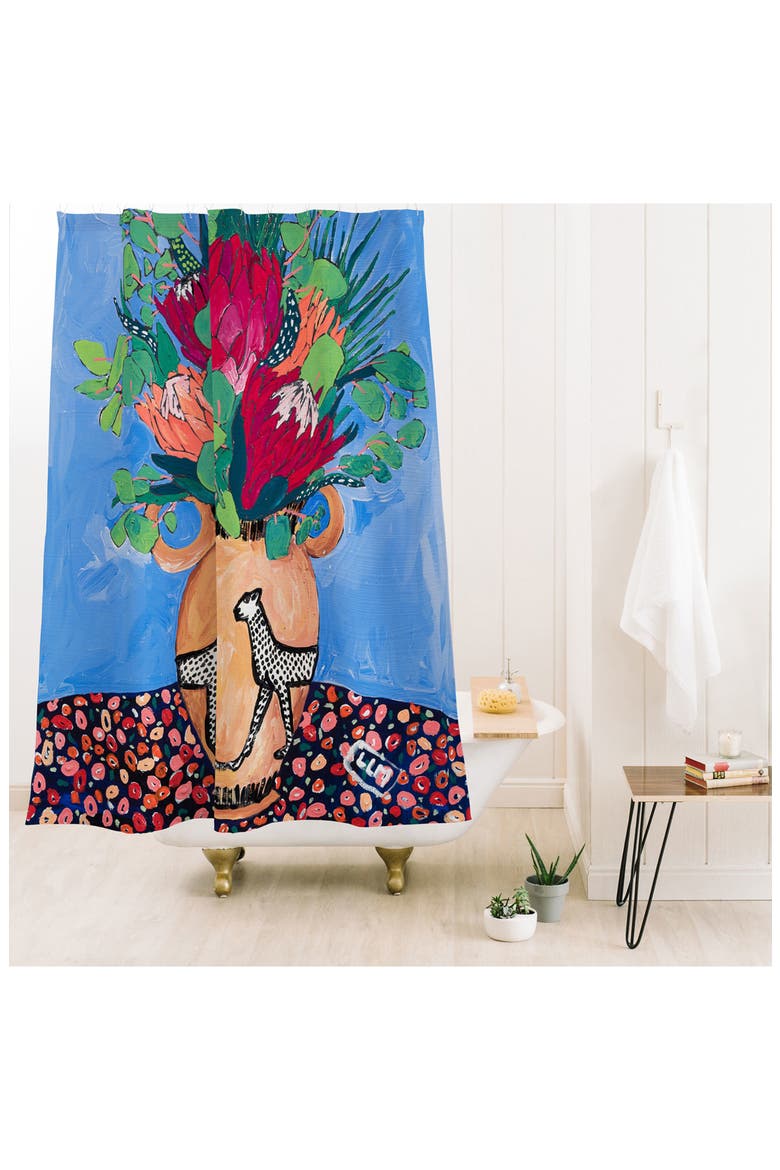 Cheetah Vase Shower Curtain, Alternate, color, BLUE