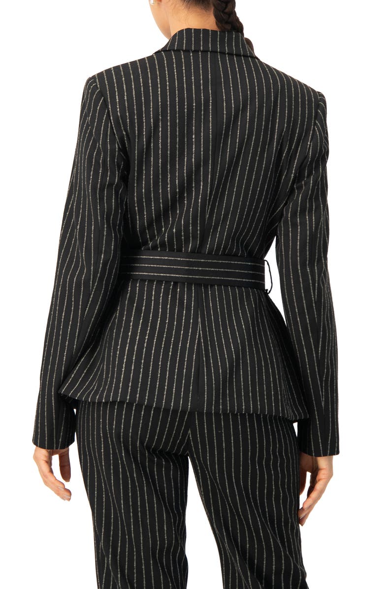 IVONNE Striped Blazer With Belt, Alternate, color, Black