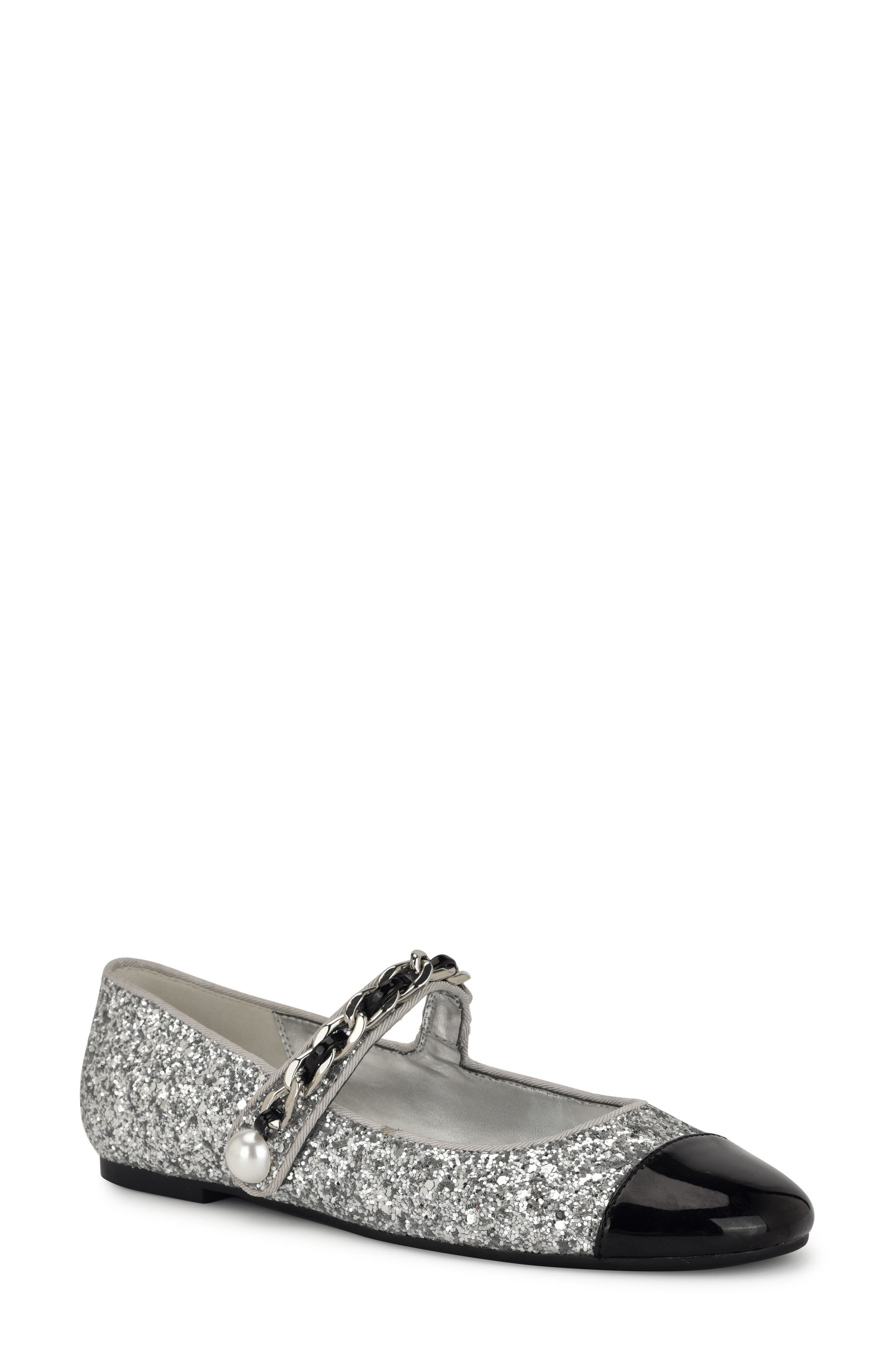 Nine West Platy Cap Toe Mary Jane Flat, Main, color, Silver