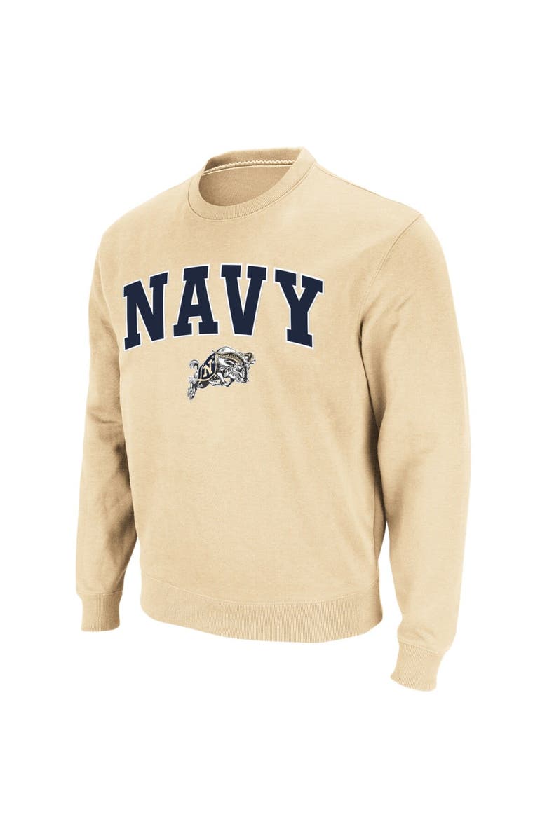 COLOSSEUM Men's Colosseum Gold Navy Midshipmen Arch & Logo Crew Neck Sweatshirt, Alternate, color, Vegas Gold