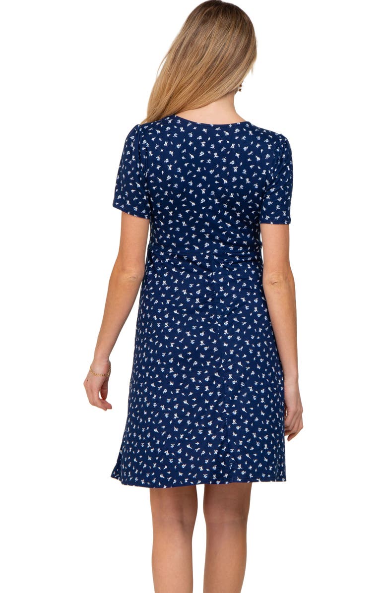PinkBlush Floral Smocked Short Sleeve Dress, Alternate, color, Navy Blue