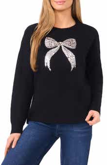 CeCe Sequin Bow Detail Sweater