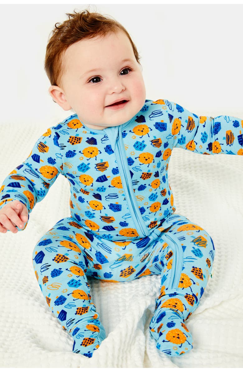 Clover Baby & Kids Soft & Stretchy Zipper Footie - Hanukkah Dreidels, Alternate, color, Dreidel, Dreidel, Dreidel