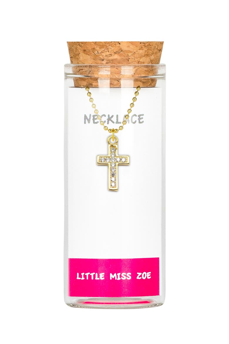 Sparkly Cross Charm Necklace in Gift Bottle, Main, color, Gold