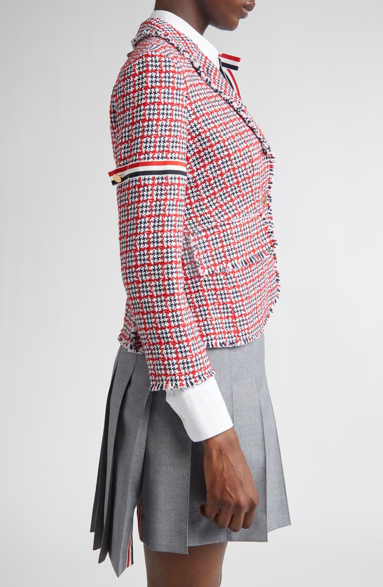 Thom Browne Fray Cotton Tweed Blazer, Alternate, color, Red Multi