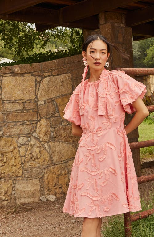 Misook Puff Sleeve Minidress In Ocean Coral
