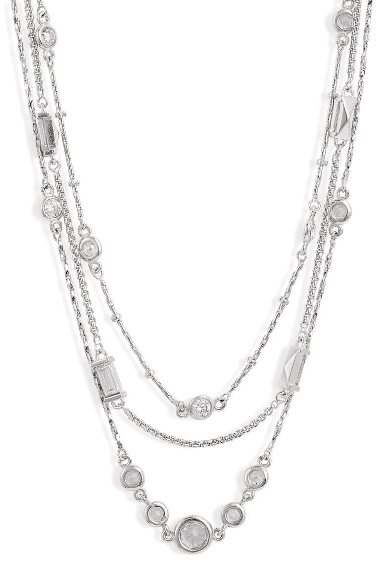 Rina Multi Strand Necklace, Main, color, RHODIUM LUSTRE/ GLASS CZ
