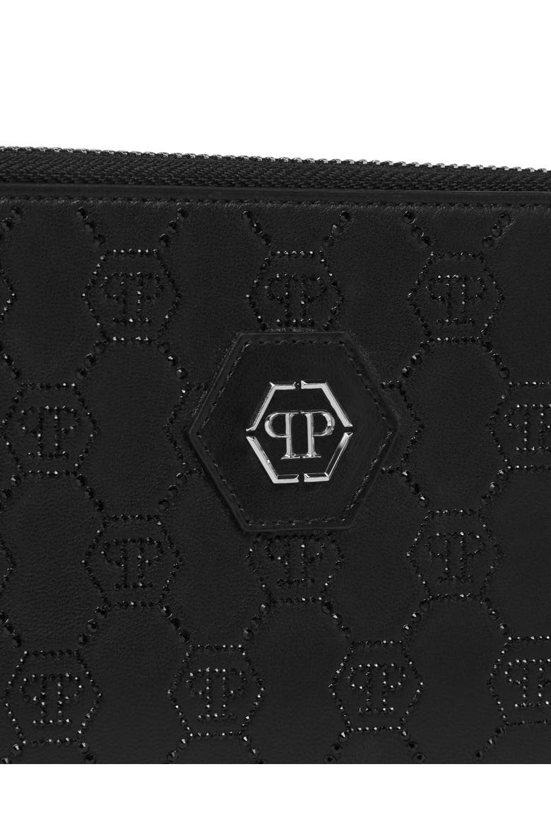 Rounded Zip Wallet Monogram Strass Women, Alternate, color, black/black