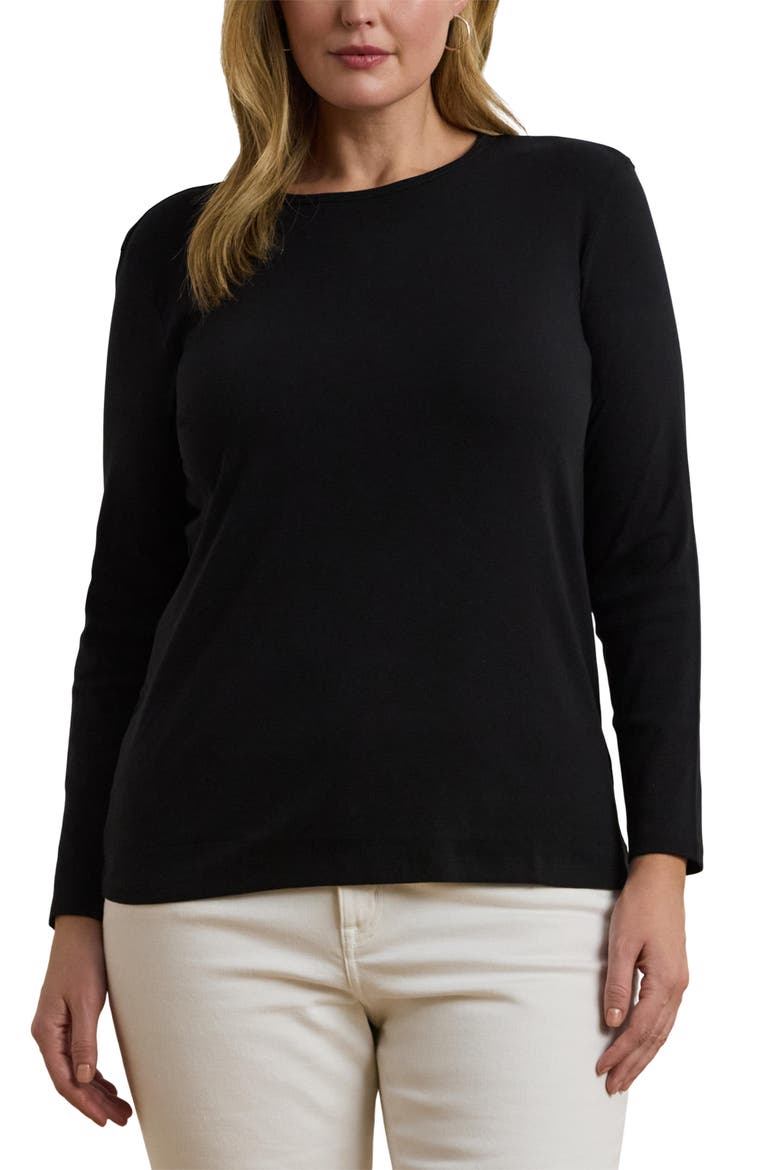 Katharin Rib Long Sleeve Stretch Cotton Top, Main, color, BLACK