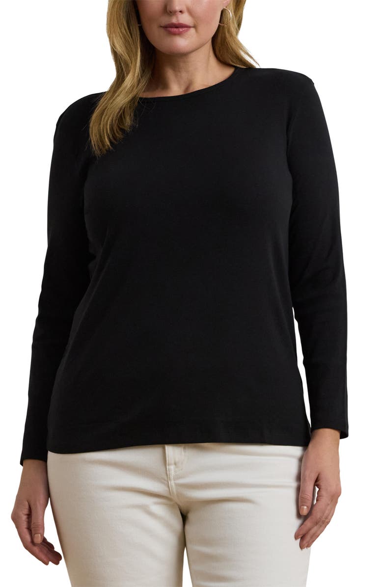 Lauren Ralph Lauren Katharin Rib Long Sleeve Stretch Cotton Top, Main, color, Polo Black