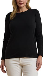 Lauren Ralph Lauren Katharin Rib Long Sleeve Stretch Cotton Top