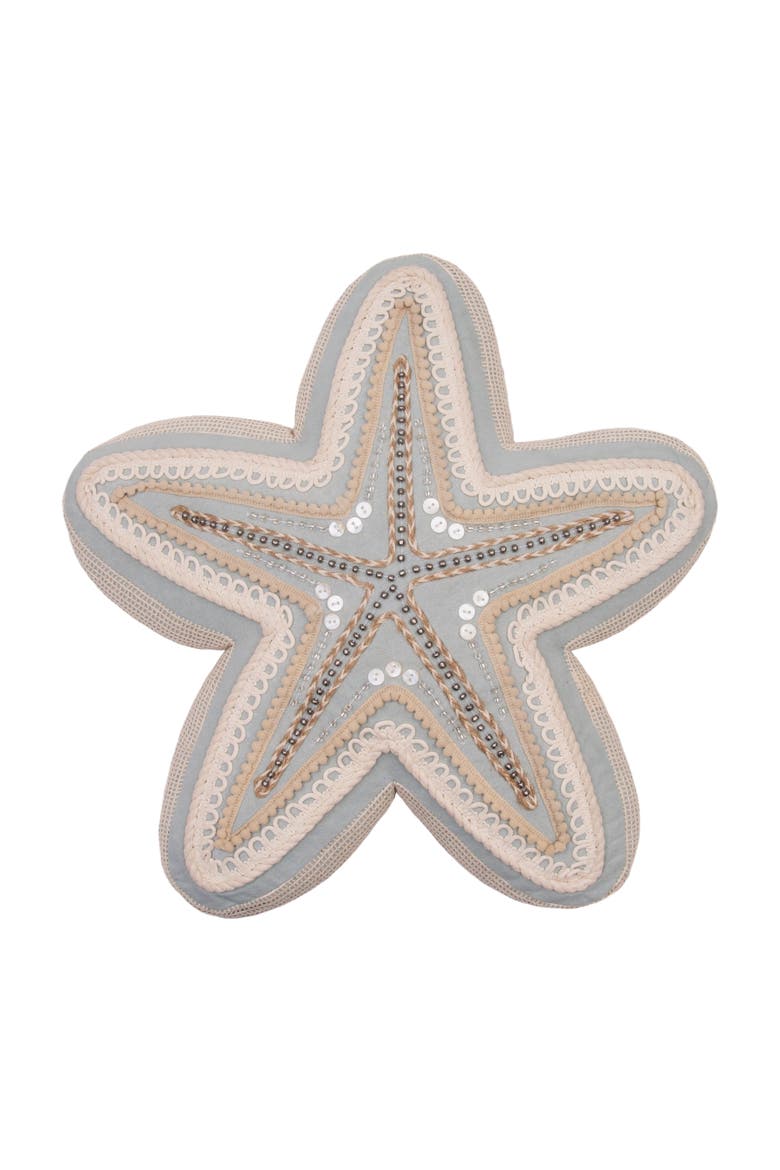 Beaded Starfish Embellished Mini Accent Pillow 14", Main, color, Blue