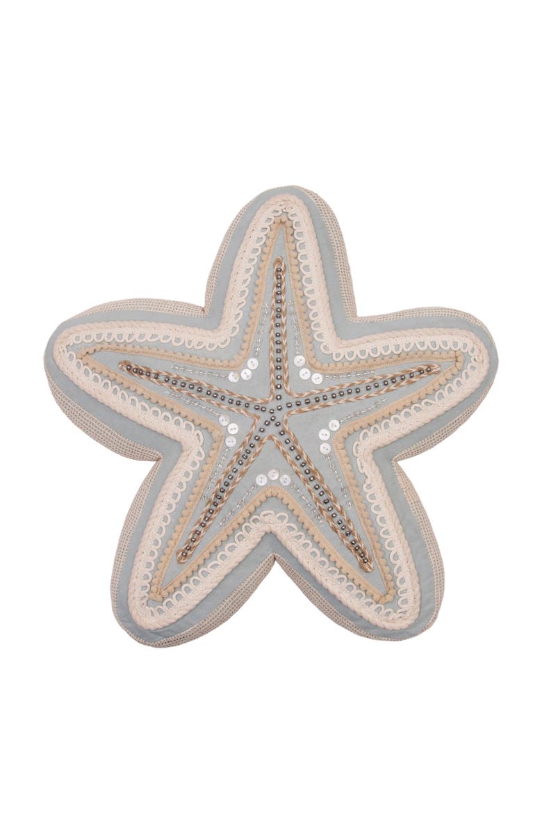 C&F Home Beaded Sea Star Coastal Embellished Accent Shaped Pillow, Main, color, Blue