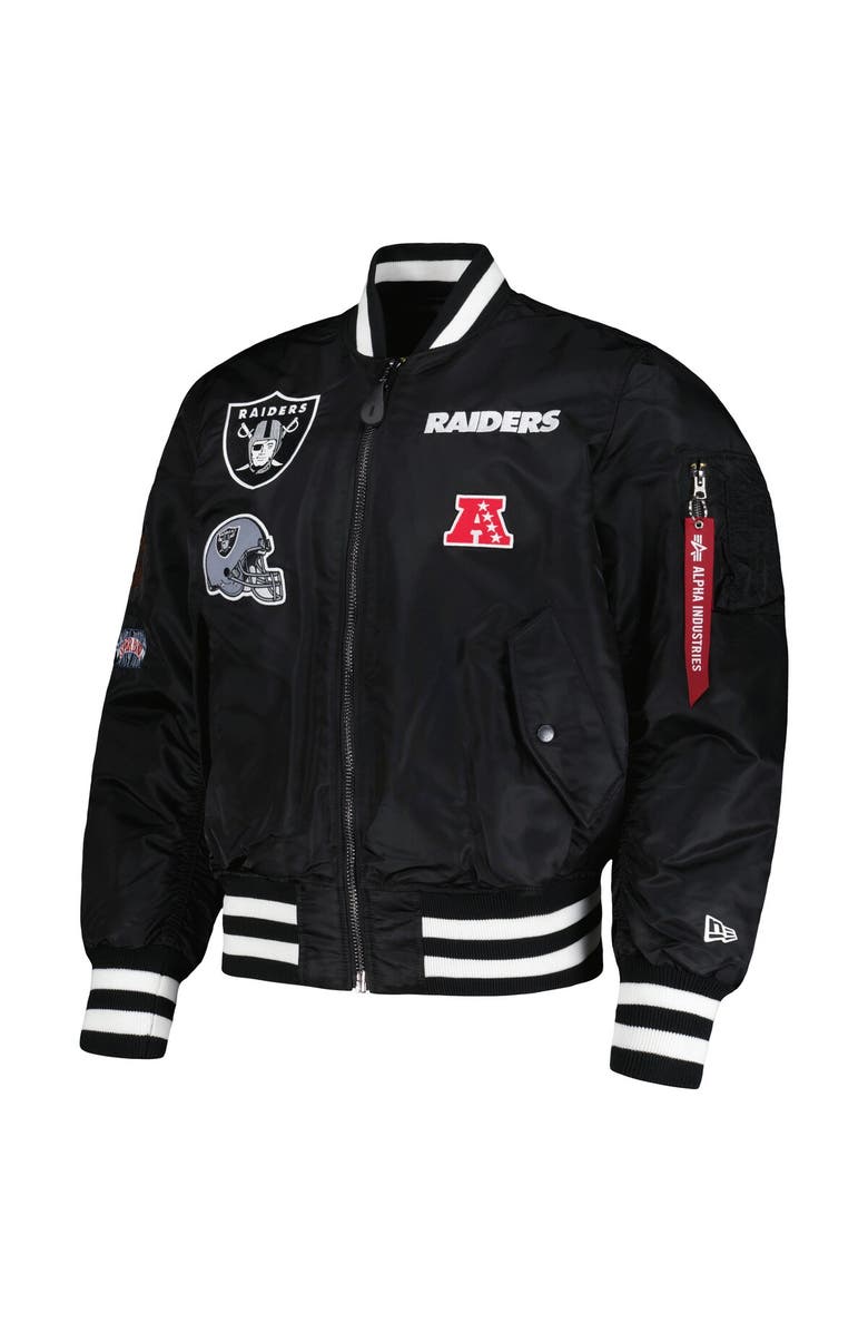 New Era x Alpha Industries Men's New Era x Alpha Industries Black Las Vegas Raiders Reversible Full-Zip Bomber Jacket, Alternate, color, 
