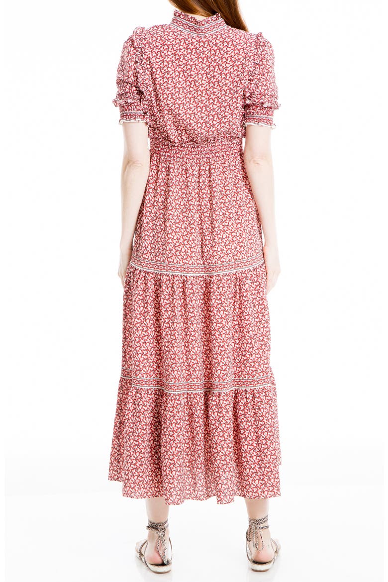 Ruffle Collar Print Tiered Maxi Dress, Alternate, color, CREAM/ RED BUDS