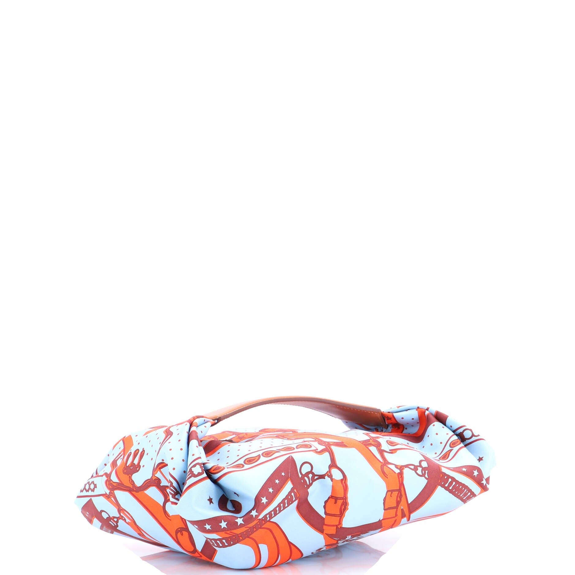 Pre-Owned Hermes Balusoie Bag Printed Silk and Leather, Alternate, color, Blue