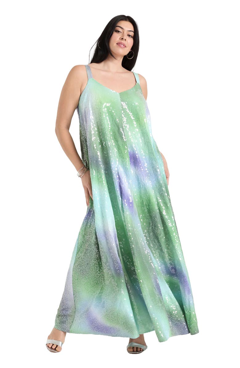 June + Vie Sequin Swing Maxi Dress, Main, color, Cool Multi Mist