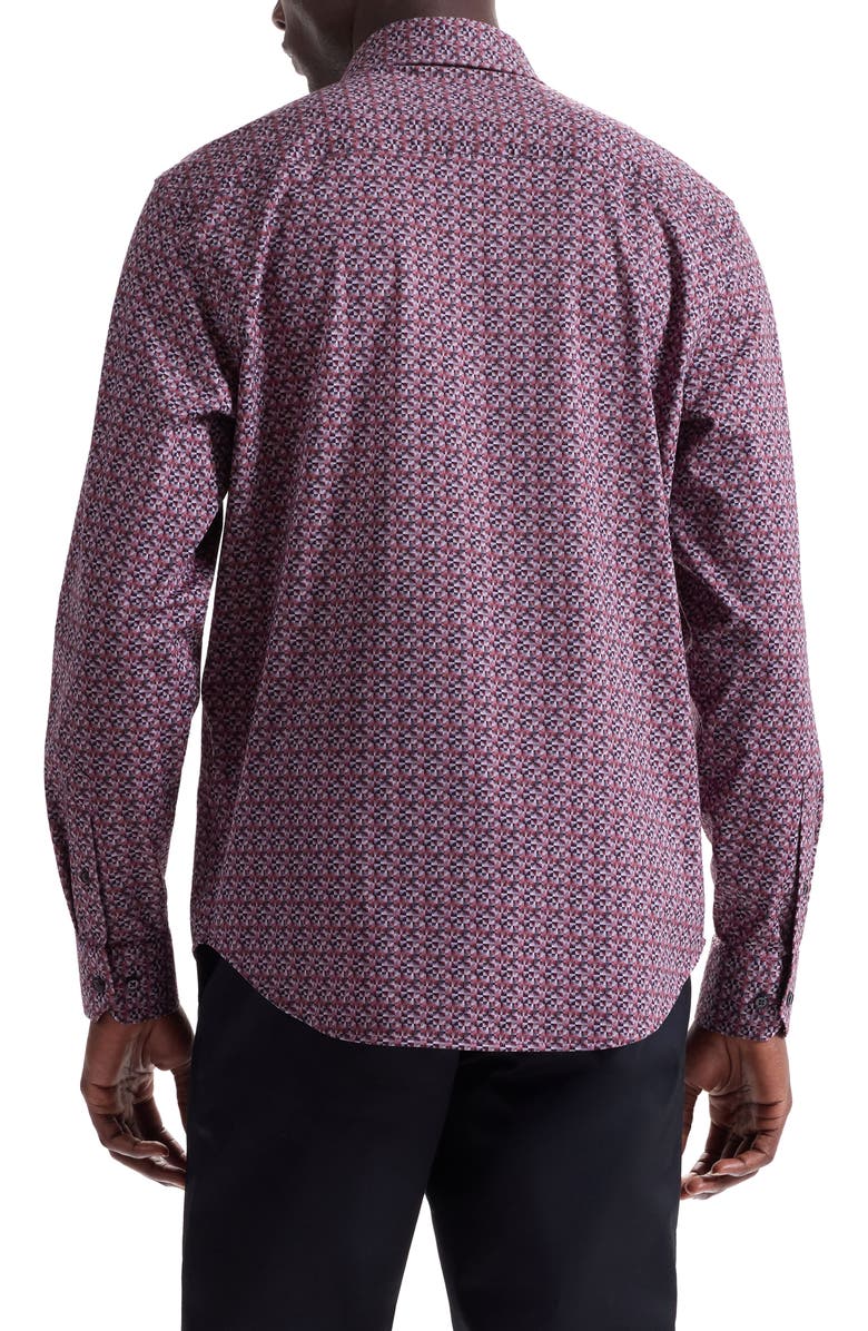Bugatchi Jimmy OoohCotton<sup>®</sup> Geo Print Button-Up Shirt, Alternate, color, Mahogany