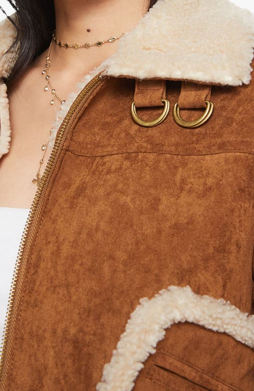 Mother The On Thin Ice Faux Suede Faux Shearling Trim Jacket In Brown