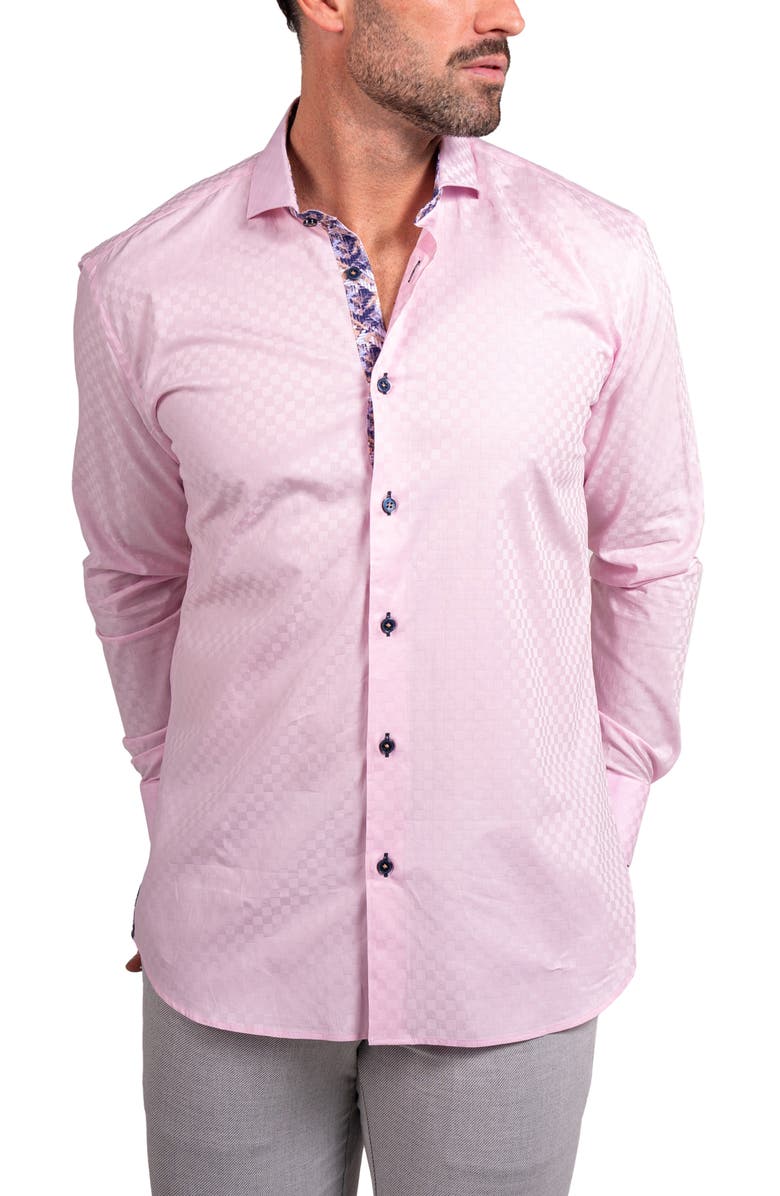 Maceoo Einstein Ascension0089 Pink Tonal Checkerboard Cotton Button-Up Shirt, Alternate, color, Pink