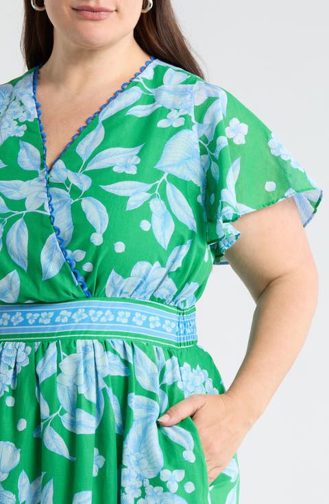 Verbena Floral Ingrida Surplice Midi Dress (Plus)