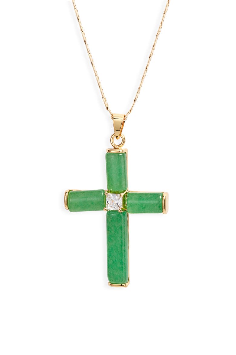Giovanni Jade Cross Pendant Necklace, Main, color, GOLD