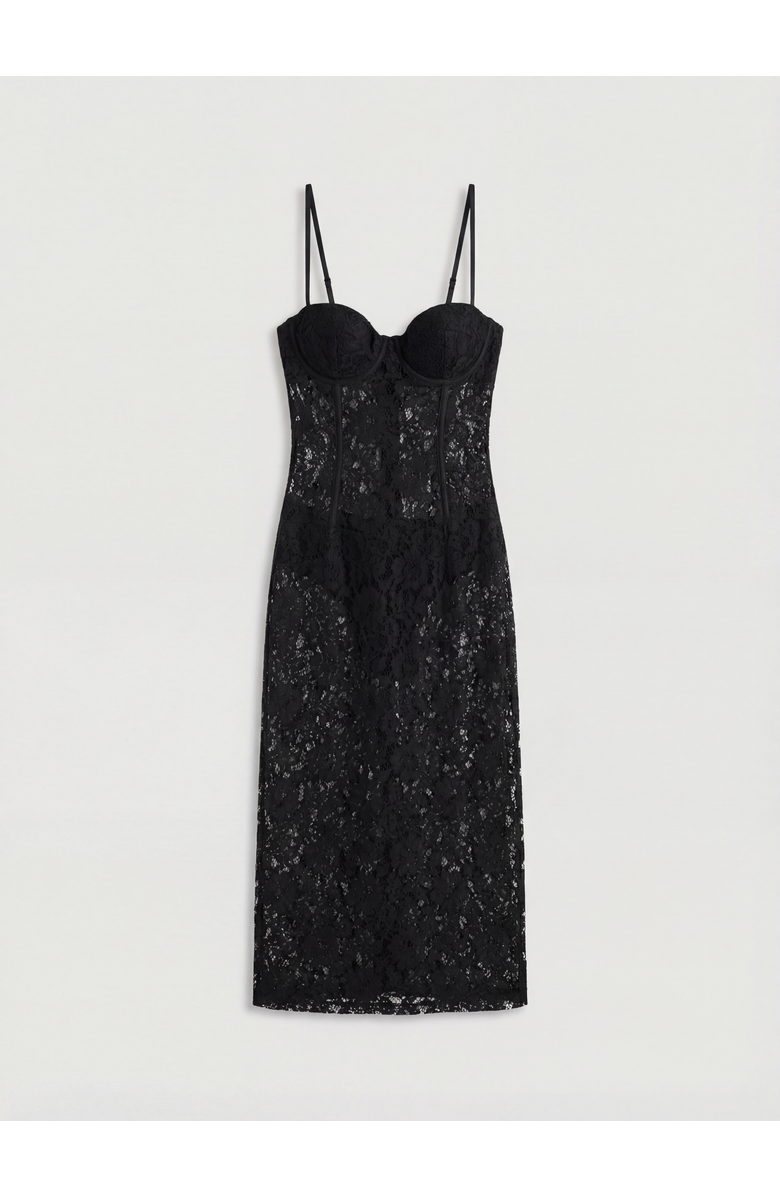 MissPap Premium Bustier Corded Lace Midi Dress, Alternate, color, Black