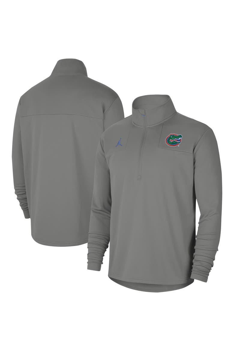 Men's Jordan Brand Gray Florida Gators 2021 Coaches Top Performance Half-Zip Jacket, Main, color, Gray